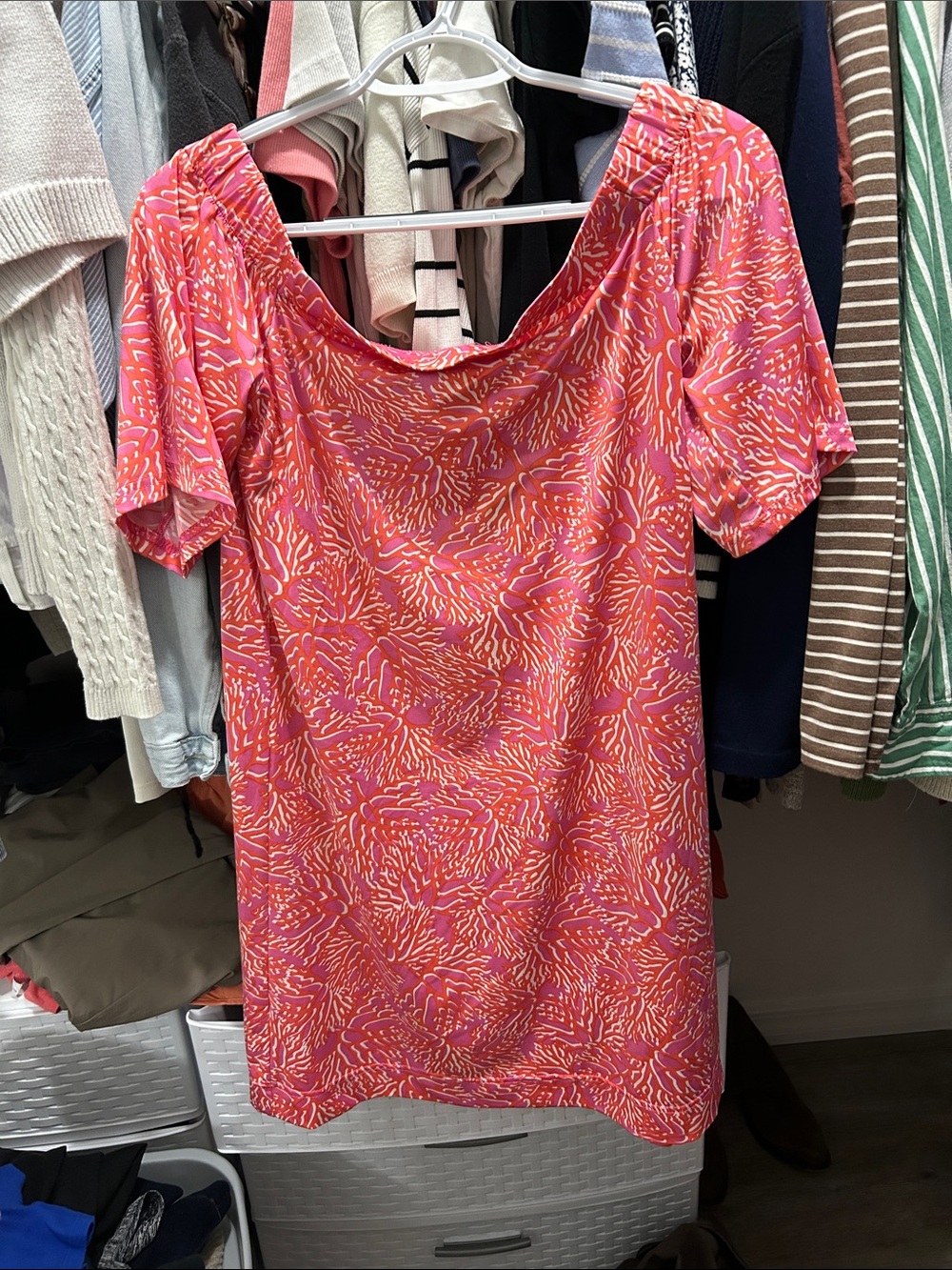 Women's Pink Coral Printed Off the Shoulder Dress